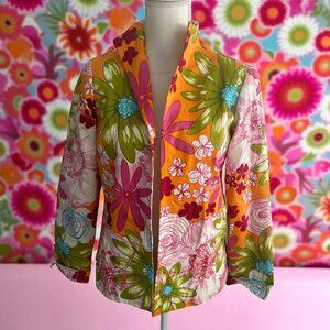 SILK CLUB Multicolor Floral Cotton Blend Blazer Jacket Size Small